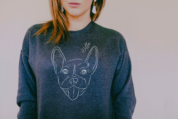 Custom Full Face Pet Portrait with Name Crew Neck Unisex Sweatshirt or Hoodie
