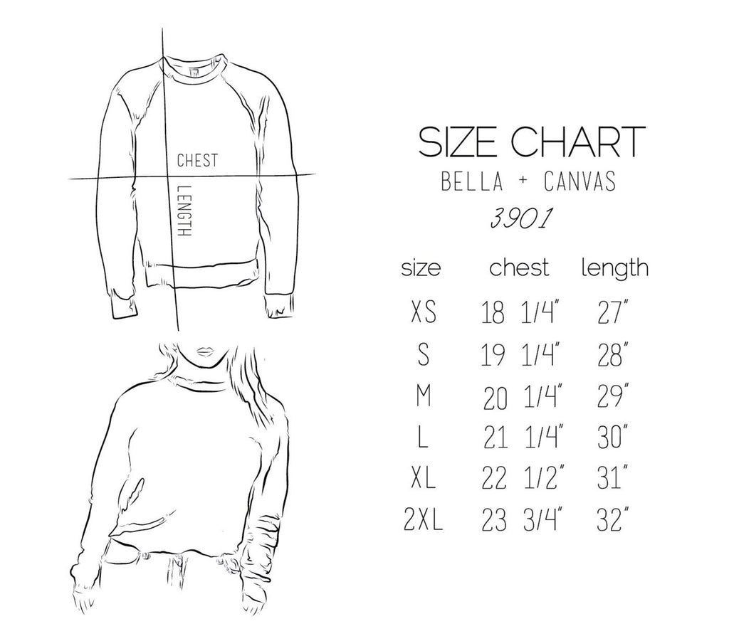 Size Chart - Bella + Canvas 3901 Crewneck Sweatshirt Size Chart