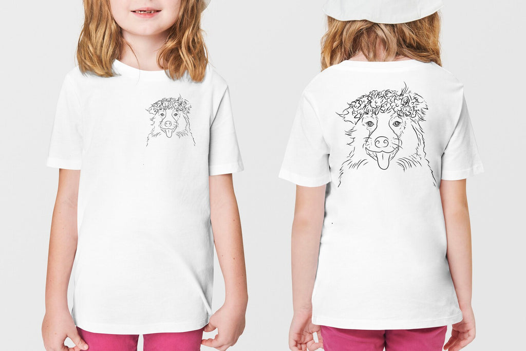 INFANT, TODDLER, or YOUTH Custom Full Face Pet Portrait with Flower Crown Kid's T-Shirt