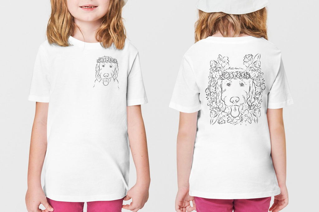 INFANT, TODDLER, or YOUTH Custom Full Face Pet Portrait with Flower Crown Floral Motif Kid's T-Shirt
