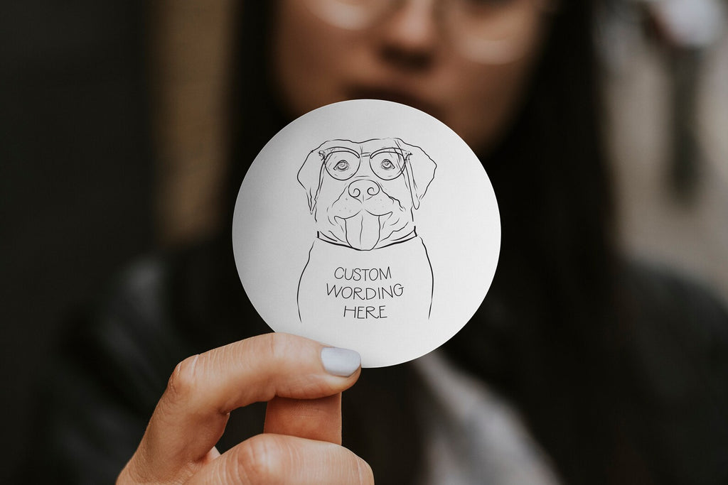 Personalized Dog, Cat, or Other Pet's Full Face Portrait with Custom Wording Sticker/s or Gift Tags