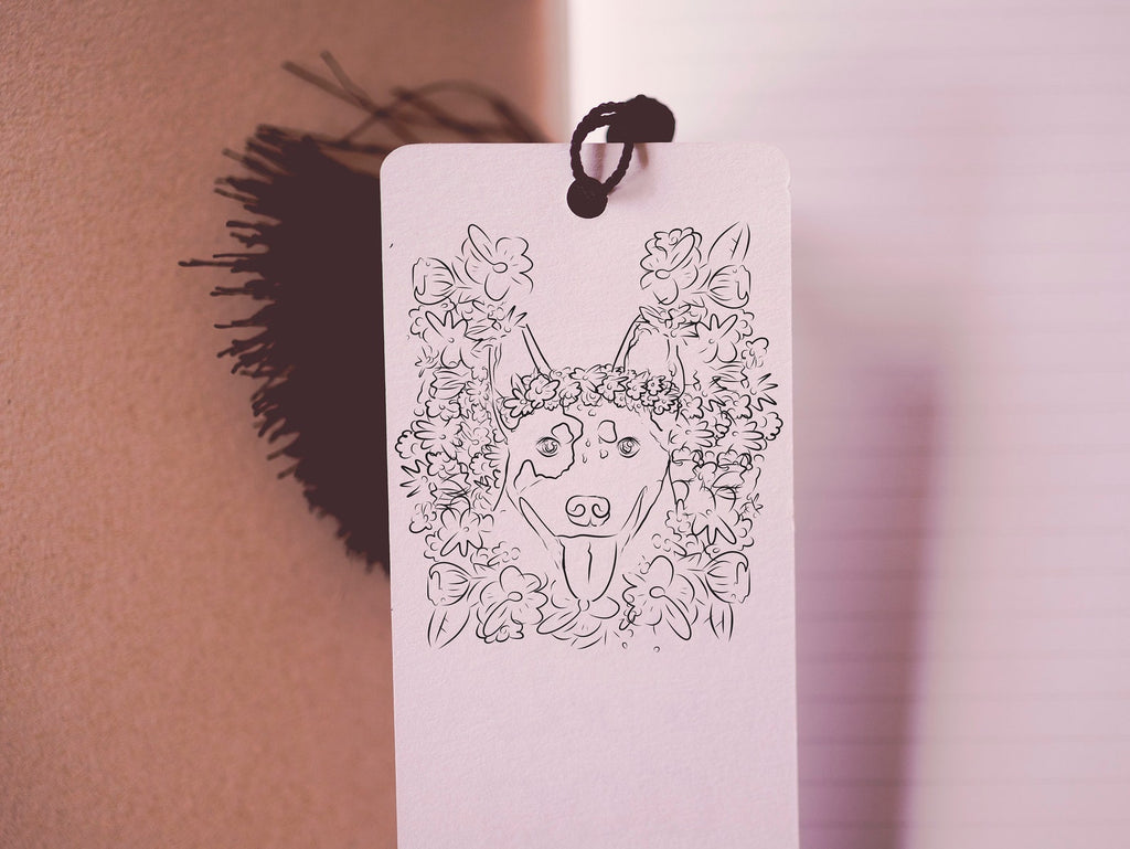 Custom Dog, Cat, or Other Pet's Full Portrait with Flower Crown Floral Motif Bookmark