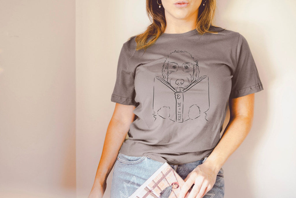 Custom Full Face Portrait with Book Dog, Cat, or Other Pet Portrait Unisex T-Shirt