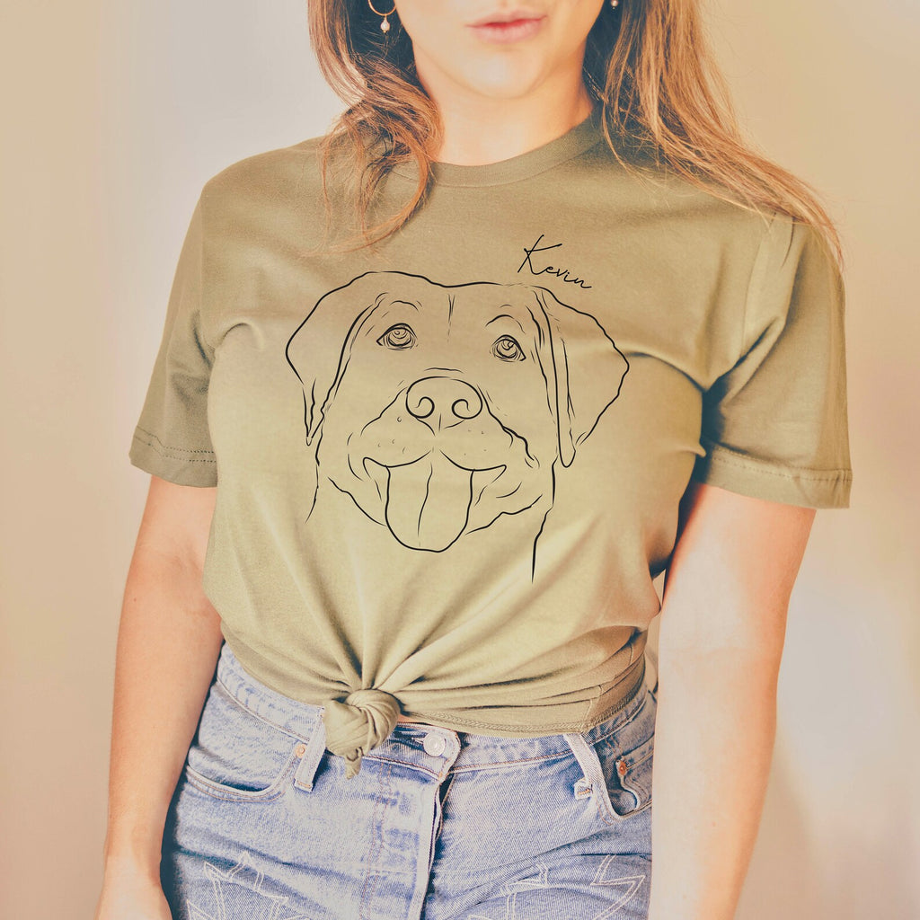 Custom Full Face Drawing with Name Dog, Cat, or Other Pet Portrait Unisex T-Shirt
