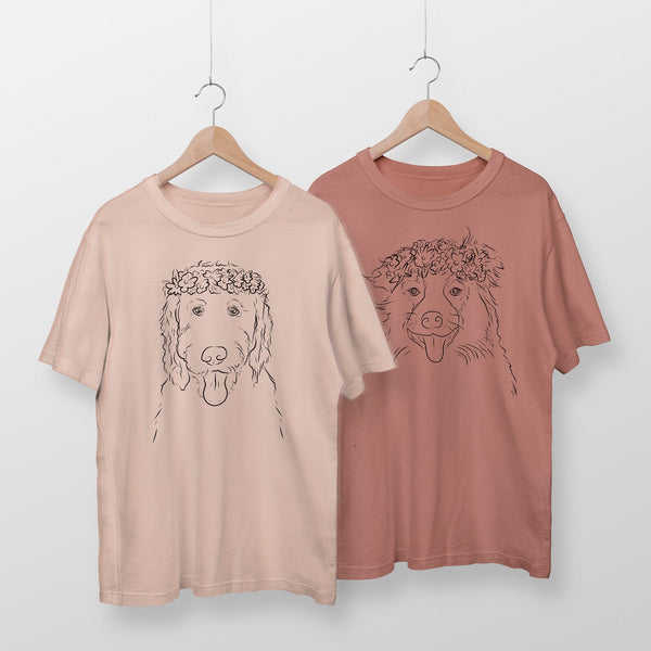 Custom Full Face Flower Crown Drawing Dog, Cat, or Other Unisex T-Shirt