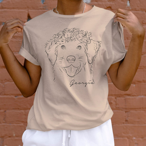 Custom Full Face Flower Crown Drawing Dog, Cat, or Other Unisex T-Shirt
