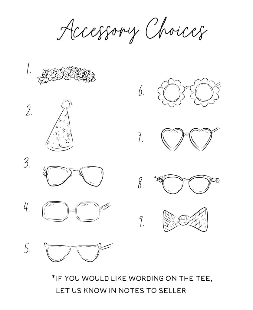 Barkley & Wagz - Accessory Choices Chart - Flower Crown, Birthday Hat, Assorted Glasses and Sunglasses, Bow Tie