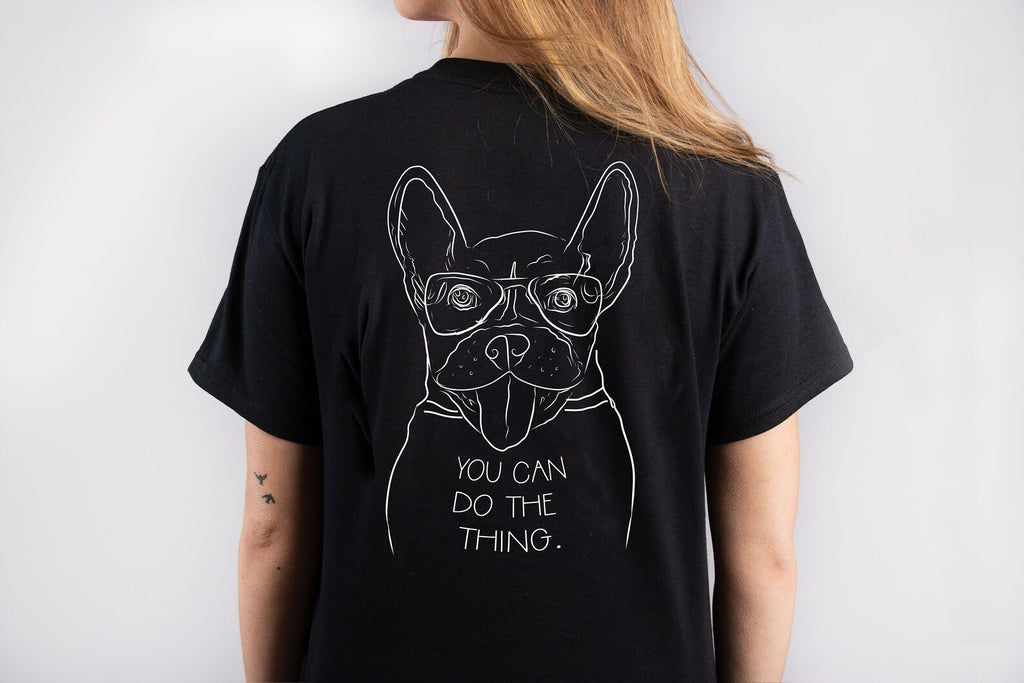 Front/Back Custom Phrase and Full Face Portrait with Dog, Cat, or Other Pet Portrait Unisex T-Shirt
