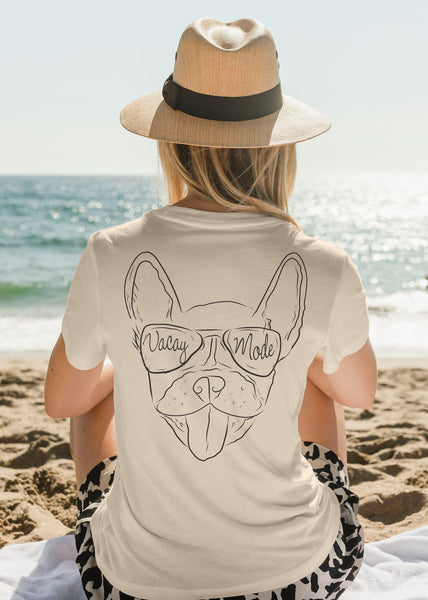 Front/Back Custom Full Face Vacay Mode Portrait Drawing Dog, Cat, or Other Unisex T-Shirt