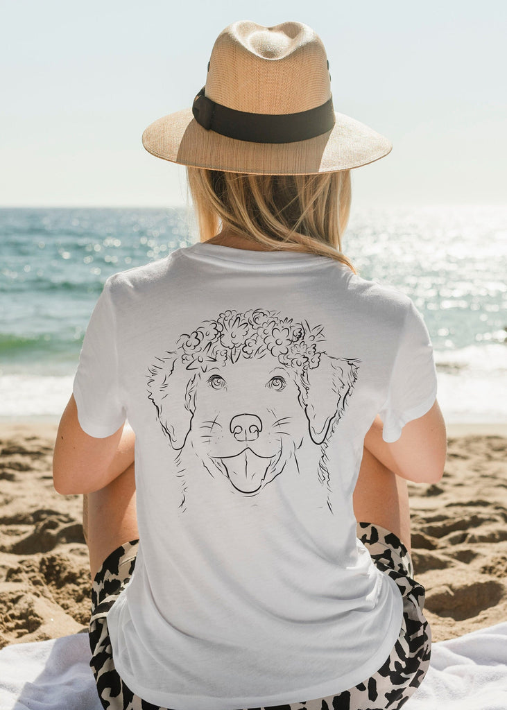 Front/Back Custom Full Face Flower Crown Drawing Dog, Cat, or Other Unisex T-Shirt