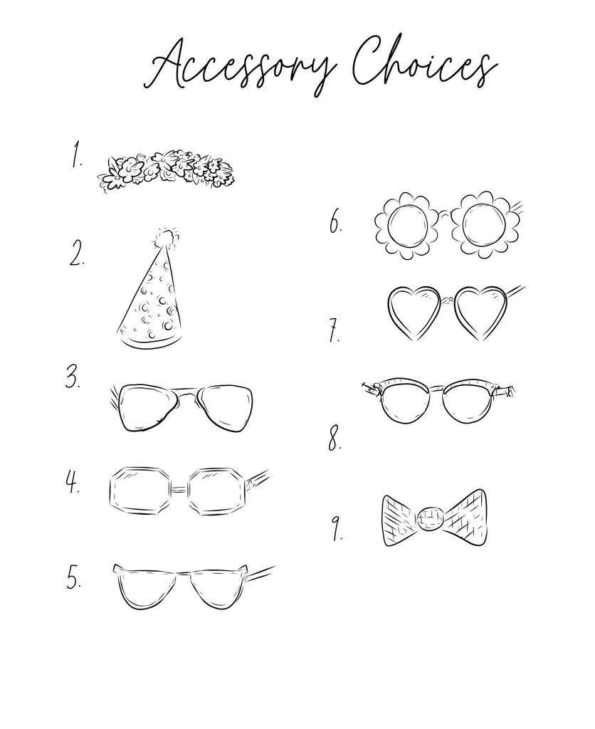 Barkley & Wagz Accessory Choice Chart - Flower Crown, Birthday Hat, Assorted Sunglasses and Glasses, Bow Tie