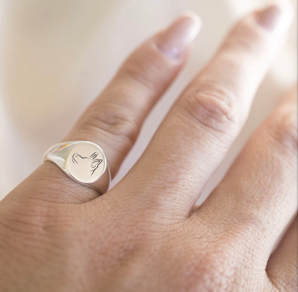Dog or Cat Ears Signet Ring Personalized Side Profile
