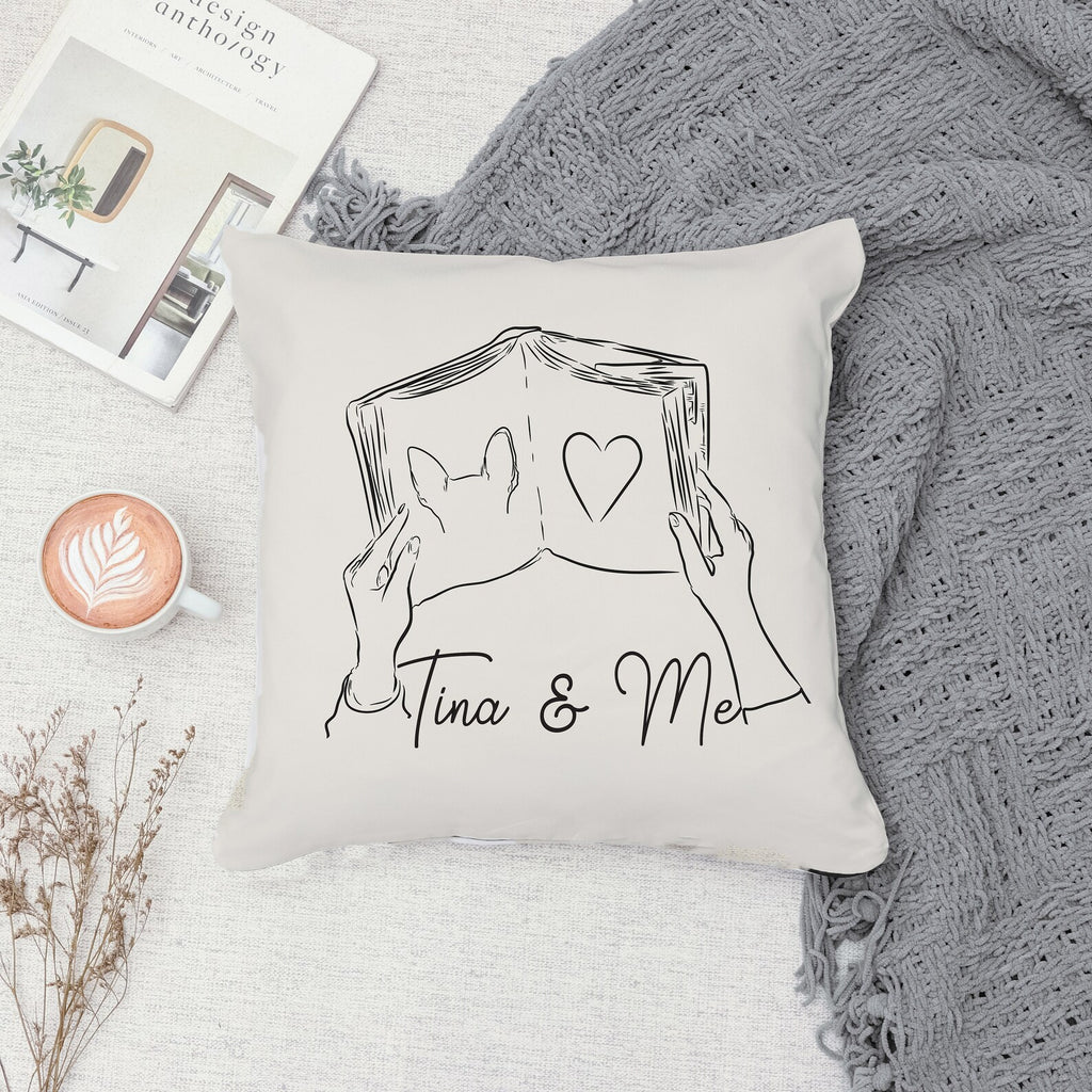 Personalized Book Lover Pet Ears Outline Tattoo Inspired Pillow Cover