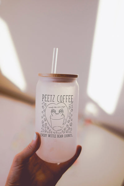 Peetz Coffee (Customization Optional) 16 oz or 20 Oz Frosted Beer Can Cup With or Without Lid