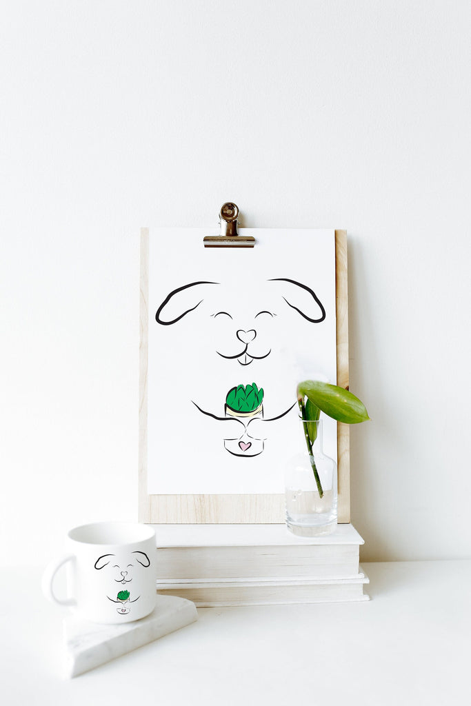 Dog or Cat With Plant Wall Art Print