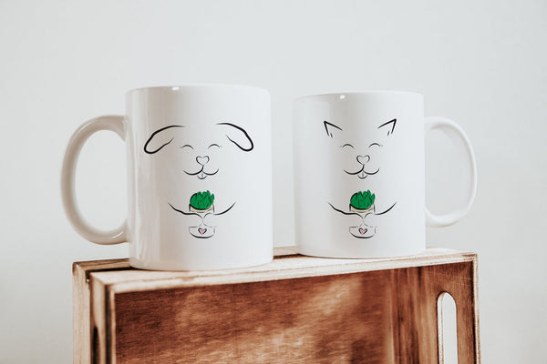 Dog or Cat With Succulent Plant Self Care Comfort Coffee Mug