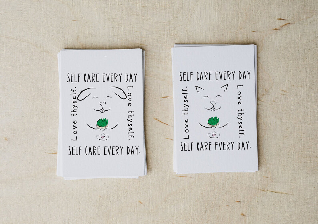 Self Care Every Day Dog or Cat With Plant Wall Print