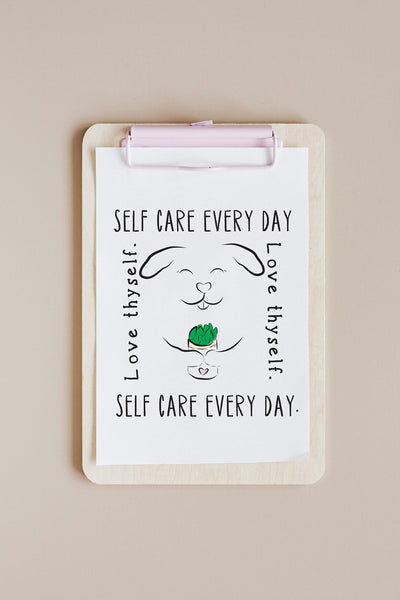 Self Care Every Day Dog or Cat With Plant Wall Print