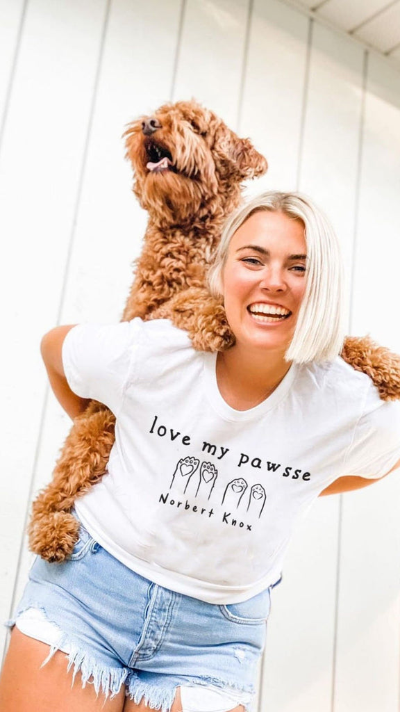 ove My Pawsse Customized Personalized Paws with Names Unisex T-Shirt