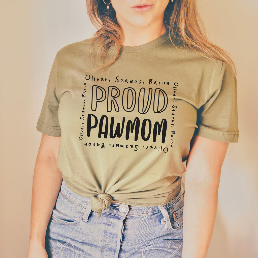 Proud Pawmom with Custom Names Wrapped Unisex T-Shirt