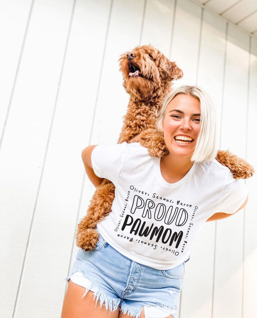 Proud Pawmom with Custom Names Wrapped Unisex T-Shirt