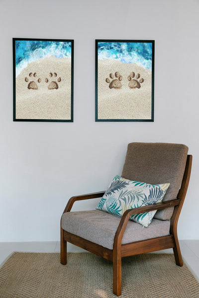 Custom Paw Prints in the Sand with Wave Art Print