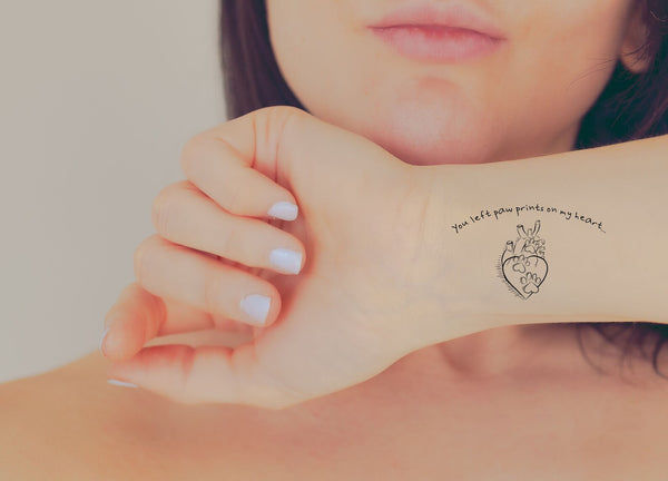 You Left Paw Prints on My Heart with Handwritten Lettering Temporary Tattoo Sheet Simple Minimalist