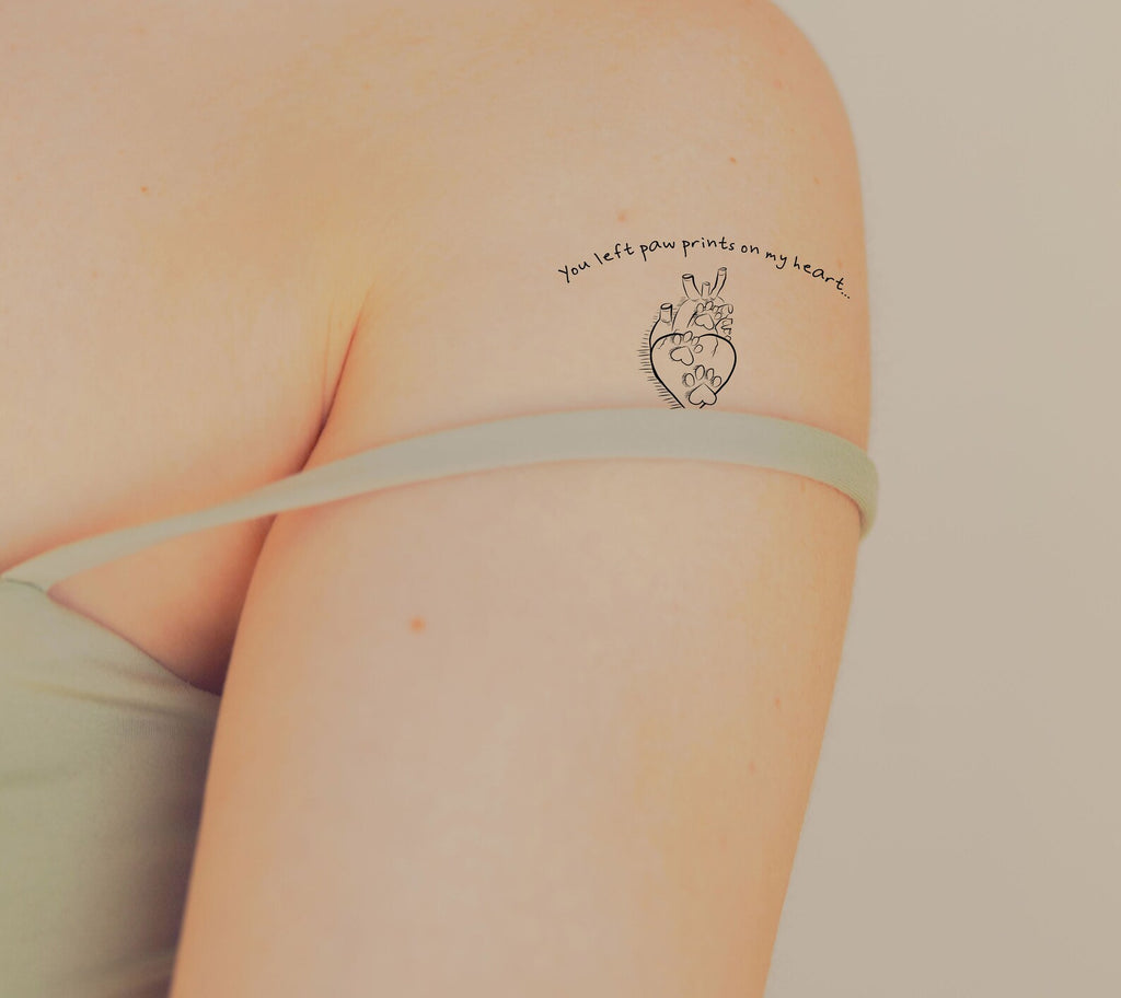 You Left Paw Prints on My Heart with Handwritten Lettering Temporary Tattoo Sheet Placement Testing