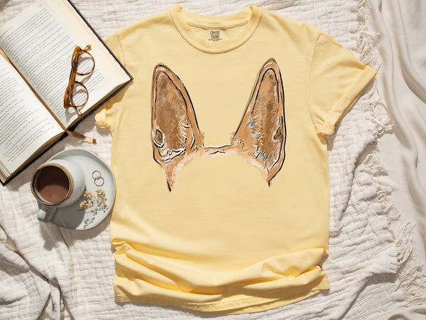 Now in Color! - Comfort Colors Custom Dog or Cat Ears Unisex Butter Yellow T-Shirt with Pointy Rescue Dog Ears