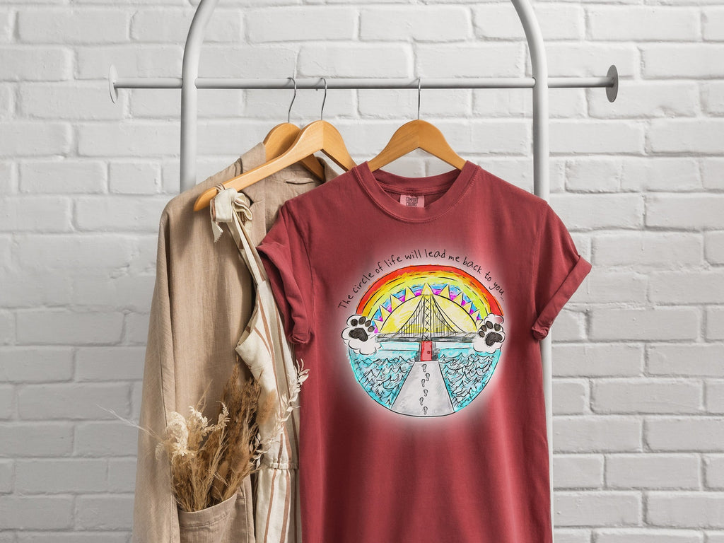 Comfort Colors Rainbow Bridge Graphic Crimson Tee With Optional Custom Pet Ears