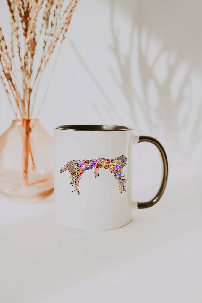 Full Color Dog, Cat, or Other Custom Pet Ears Coffee Mug Cups with Flower Crown