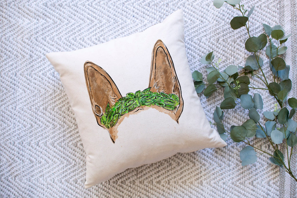 Custom Full Color Dog, Cat, Or Other Pet Ears Outline Tattoo Inspired Pillow with Pointy Ears