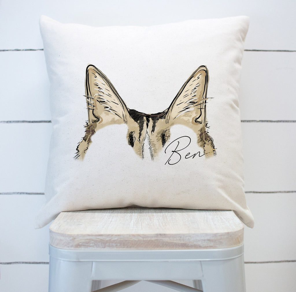 Custom Full Color Dog, Cat, Other Pet Ears Outline Tattoo Lettering Cursive Pillow