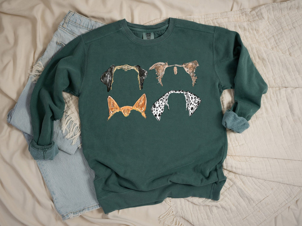 Custom Comfort Colors Full Color Dog or Cat Ears Personalized Sweatshirt in Hunter Green