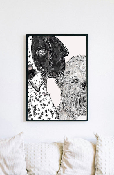 Monochrome Digital Pet Portrait Painting of Your Dogs, Cats, or Other Pets