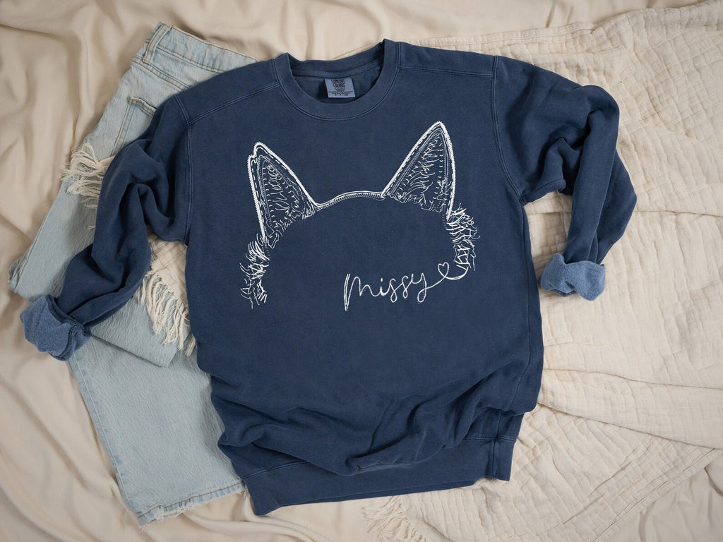 Faux Embroidery Dog, Cat, or Other Pet's Ears Sweatshirt in Washed Navy