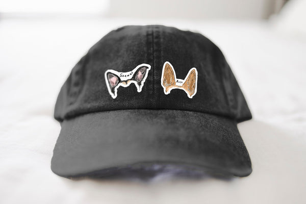 Personalized Full Color Faux Stickers Pet Ears Baseball Hat with Two Dogs Side by Side with Custom Name