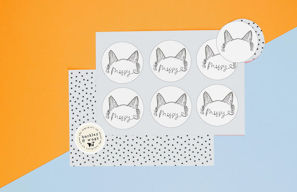 Customized Faux Embroidery Dog, Cat, or Other Pet's Ears Outline Sticker/s or Gift Tags with Cat Ears