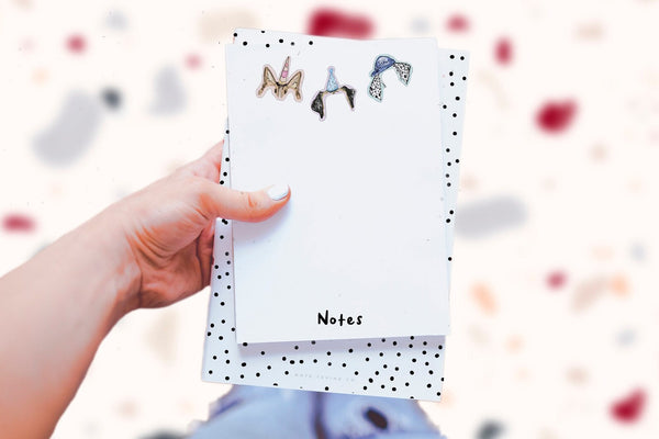 Full Color Sticker Style Pet Ears Tattoo Inspired Print Note Pad 8.5x11" or 5x7" with Dog and Cat Ears