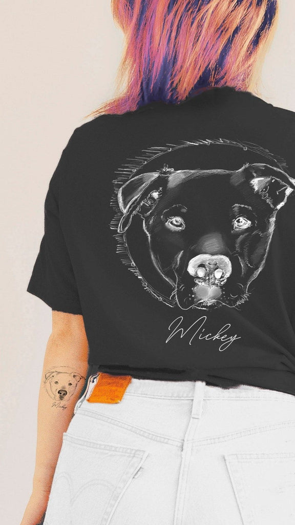 Bella + Canvas Tattoo Inspired Unisex Pet Portrait T-Shirt in Black Front and Back