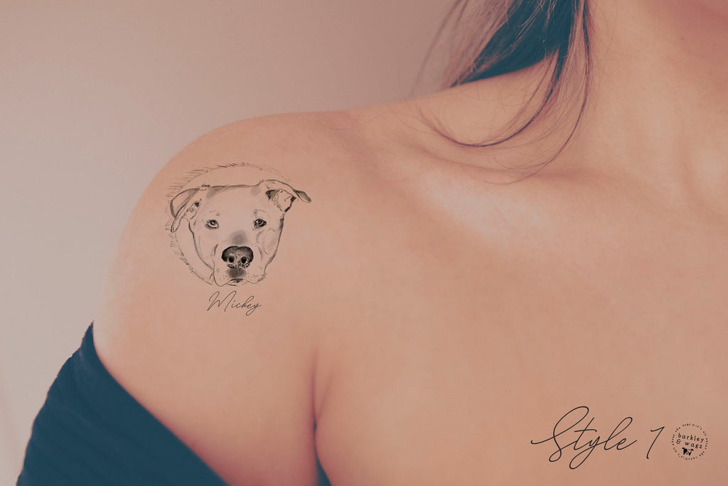 Personalized Tattoo Inspired Dog, Cat, or Other Pet Black and White Drawing with Personalized Name