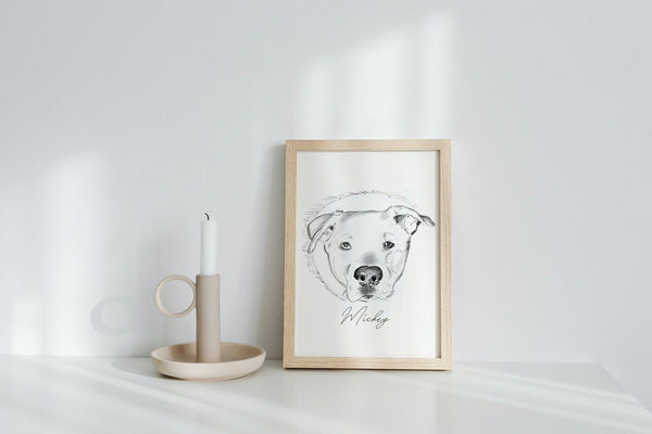 Tattoo Inspired Full Face Pet Portrait Wall Art with Name