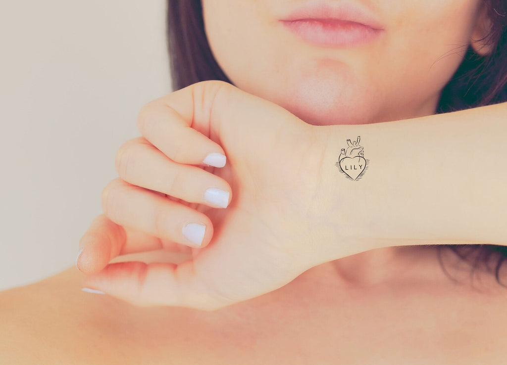 Custom Pet Name on Heart Temporary Tattoo Sheets