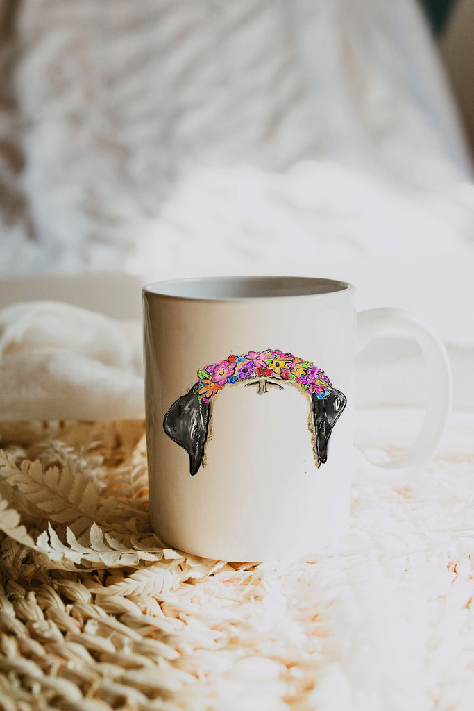 Custom Full Color Flower Crown Dog, Cat, or Other Pet Ears Coffee Mug Cup with Mastiff Ears