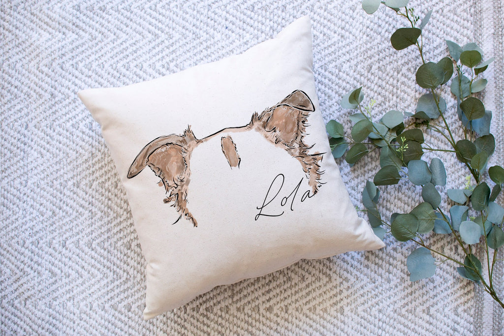 Custom Full Color Dog, Cat, Other Pet Ears Outline Tattoo Lettering Pillow in Natural Color