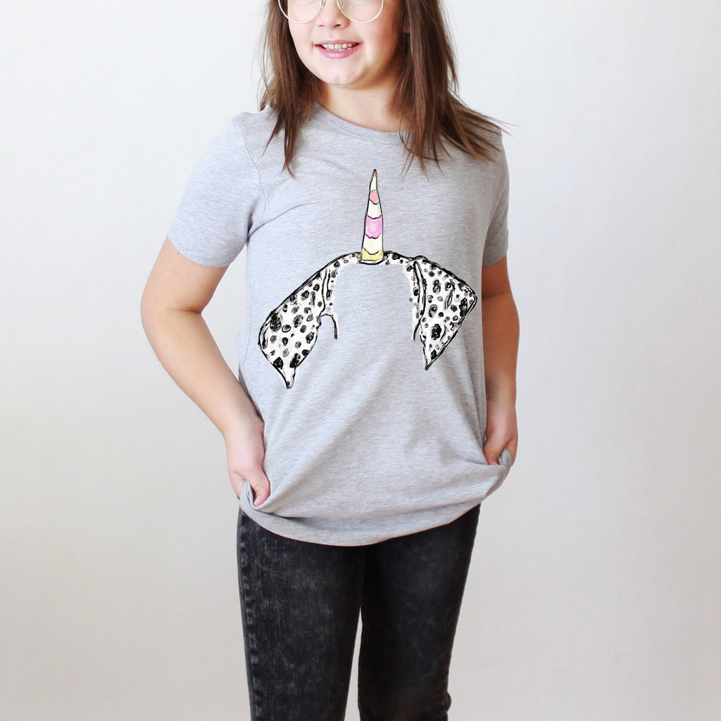 INFANT, TODDLER, or YOUTH Personalized Full Color Custom Pet Ears Unicorn Tee in Gray