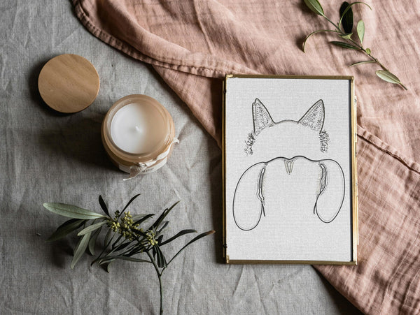 Custom Faux Embroidery Cat, Dog, or Other Pet's Ears Outline Tattoo Inspired Wall Art Faux Fabric Print