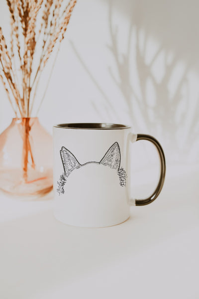 Custom Faux Embroidered Look Dog, Cat, or Other Pet Ears Coffee Mug Cup with Minimalist Cat Ears