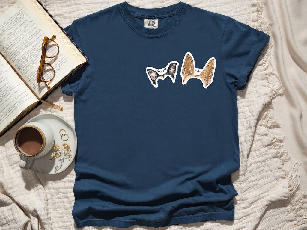 Comfort Colors Custom Faux Stickers Pet Ears T-Shirt in Navy