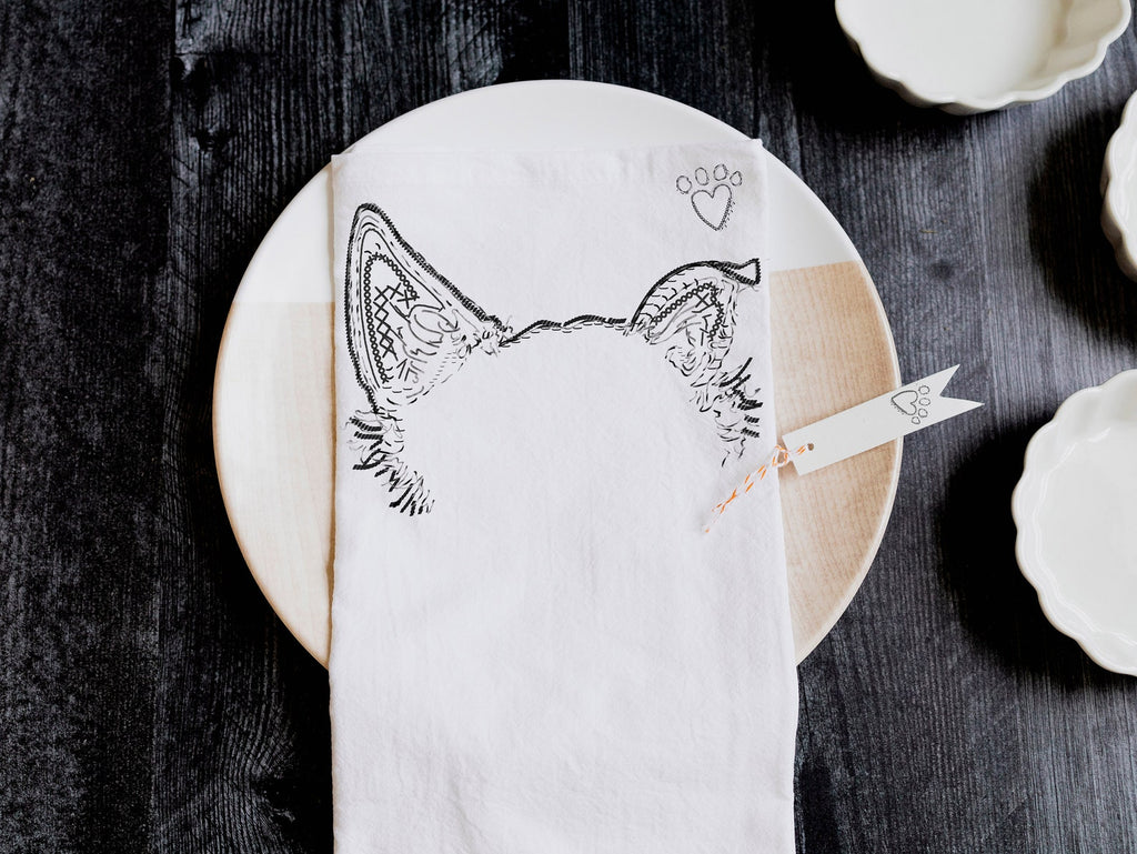 Custom Faux Embroidery Pet Ears Tea Towel